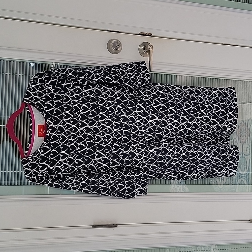 Joules Heart Print Cotton Jersey Dress Navy Blue with Pockets Women's Sz 6
